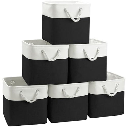 FinishingBo 11 inch Cube Storage Bin with Handles 6 Pack - color: White/ Black-6 Pack