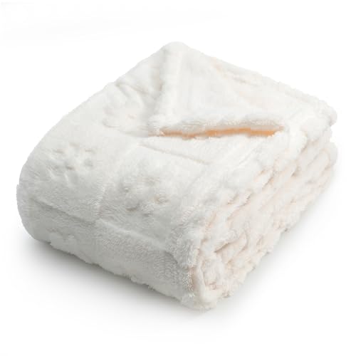 Americanflat 30x40 Jacquard Kids Throw Blanket - Soft and Breathable Mini Fleece Throw Blanket for Couch, Bed, Chair - Fleece Blankets Perfect for Home, Bedroom, or Outdoor - Flower Design in Cream - color: Cream, size: 30x40, style: Flower
