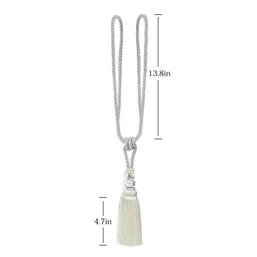 BEL AVENIR 2 Pack Curtain Tiebacks Hand-Woven Holdbacks Tassels Tiebacks - color: White, size: 2 Pack