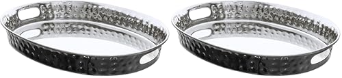 Monarch Abode 40104 Hand Hammered Metal Decorative Vanity Tray, Oval Ottoman Serving Tray for Kitchen Bathroom Counter Organizer, 17 inch, Black and Nickel Finish (Pack of 2) - color: Black and Nickel, size: 17" x 13" x 2" (Pack of 2)