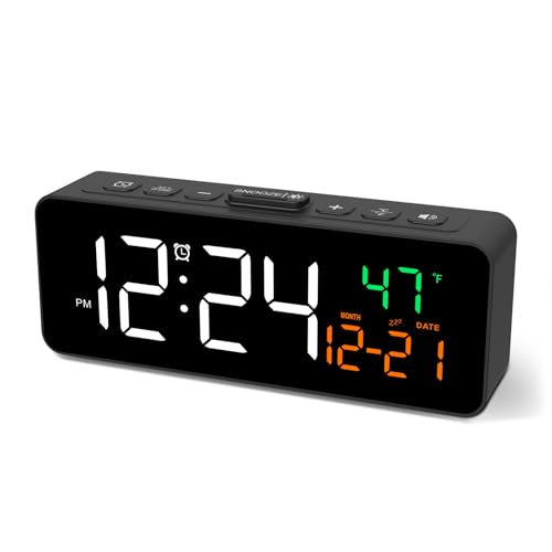 Netzu 3-in-1 Digital Clocks for Living Room, Small & Compact Alarm Clock - color: Black
