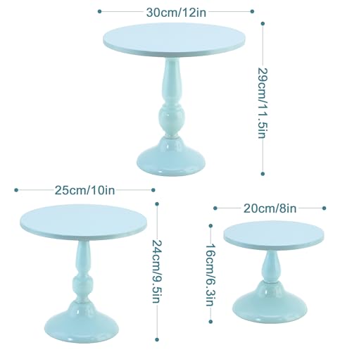 Set of 3 Blue Cake Stands, Metal Round Cake Holder Dessert Pie Pizza Display Stand 8" 10" 12" Serving Tray Decoration for Wedding Celebration Party Birthday Baby Shower - color: blue