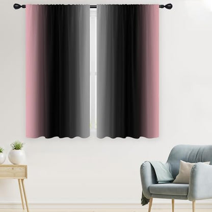 Black Pink Grey Curtain, Ombre, 2 Panels, 42" W x 63" L, Rod Pocket - color: Pink, size: 42"W x 63"L (Pack of 2)