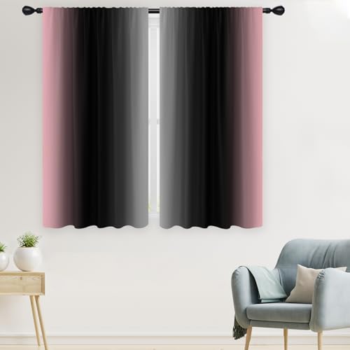 Black Pink Grey Curtain, Ombre, 2 Panels, 42" W x 63" L, Rod Pocket - color: Pink, size: 42"W x 63"L (Pack of 2)