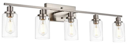 MELUCEE 5-Light Bathroom Vanity Light Brushed Nickel with Clear Glass Shade - color: Brushed Nickel, size: 5-Light