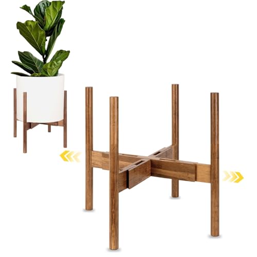 Fox & Fern Large Adjustable Plant Stand Indoor, Bamboo Stand, 8 - 12 Inch - color: Polished Bamboo, size: 8 - 12 Inch