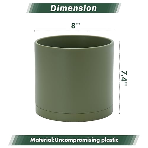 D'vine Dev Plastic Planter Pot with Saucer, 8 in, Olive, 74-X-I-1 - color: Olive, size: 8"