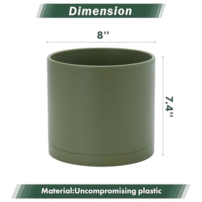 D'vine Dev Plastic Planter Pot with Saucer, 8 in, Olive, 74-X-I-1 - color: Olive, size: 8"