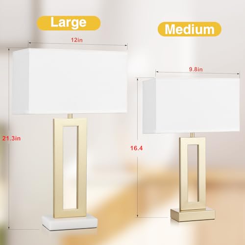 Seealle 22" Tall Bedroom Lamps for Living Room - Gold Bedside Lamps with Marble Base, Lamp for Nightstand with Knob Switch, Modern Night Stands Lamps for End Tables(White&Gold&Marble) - color: G. White&Gold&Marble, size: Large(22in)