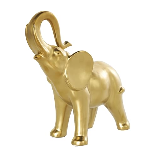 Deco 79 Ceramic Elephant Decorative Sculpture Standing Home Decor Statue, Accent Figurine 10" x 4" x 11", Gold - color: Gold