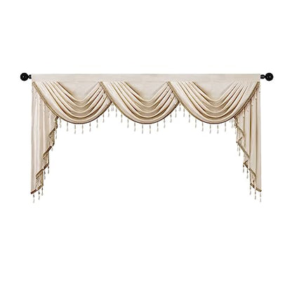 ELKCA Luxury Cream Velvet Curtain Valances for Living Room with Beads(98inch,1 Panel) - color: Cream, size: 98"W x 43"L (Pack of 1)