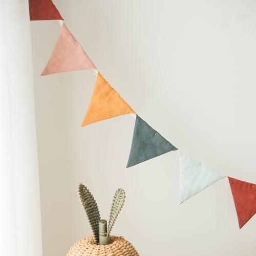 3.9ft Half Circle Cotton Banner - Double-Sided Nursery & Kids Room Decor for Tents, Birthday Parties | Soft Pastel Hanging Pennants Pastel pennant banner (Double-layer cotton fabric) - color: secret garden Tuscany