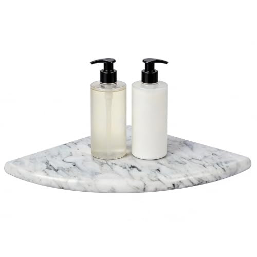9" Marble Stone Corner Shelf Polished, Wall Mounted Shower Caddy, Floating Shampoo Holder for Bathroom, Kitchen, Living Room (Gray)