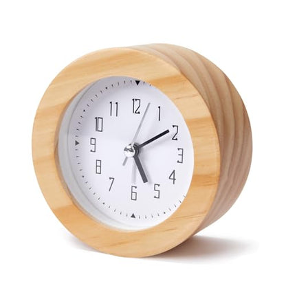 Wooden Analog Alarm Clock Silent Non-Ticking Desk Clock Battery Operated Table Clock with Nightlight for Bedroom,Children's Room, Living Room,Natural(4Inch) - color: Natural Wood