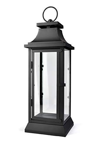 Serene Spaces Living Black Metal Hurricane Lantern with Clear Glass – 15" Tall, 5" Square. Versatile Hanging/Tabletop Candle Holder for Weddings, Parties, Indoor & Outdoor Home décor. - size: Medium, Pack of 1