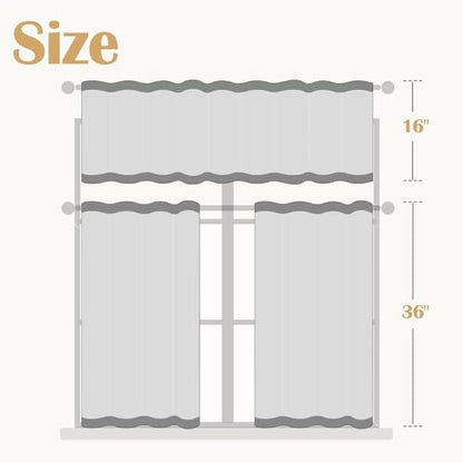 jinchan Grey Floral Linen Kitchen Tier Curtains and Valance Set 3 Pieces - color: Alice | Grey on Linen, size: 26"W x 36"L (Pack of 3)