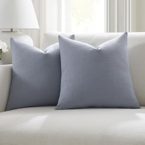 Meekio Linen Blend Throw Pillow Covers 16x16 Set of 2, Dusty Blue - color: Dusty Blue, size: 16" x 16" (Pack of 2)