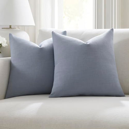 Meekio Linen Blend Throw Pillow Covers 16x16 Set of 2, Dusty Blue - color: Dusty Blue, size: 16" x 16" (Pack of 2)