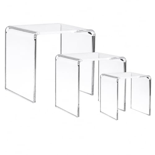 Clear Acrylic Display Risers Set of 3, Assorted 4 5 6 Inch Retail Pedestals, Transparent Tabletop Stands for Jewelry, Figurines, Crafts, Collectibles, Store Fixtures, Dessert Table and Product Displays