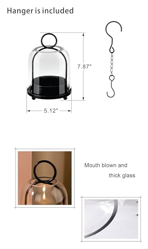 5"x7.5" Versatile Modern Metal Hurricane Lantern with Handmade Sturdy Glass Dome in Black for 3" Pillar Candle & Plants, Industrial, Farmhouse - color: Black, size: 5"x7.5"