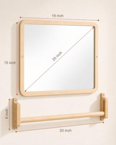 Montessori Mirror with Bar, 18.9 x 15.0 in – Adjustable Baby Pull Up Bar, Anti-Rotation Design & Acrylic Safety Baby Mirror for Wall – Tummy Time, Pull to Stand Toys for Infant Toddler Nursery - size: Standard - 18.9 x 15.0 in