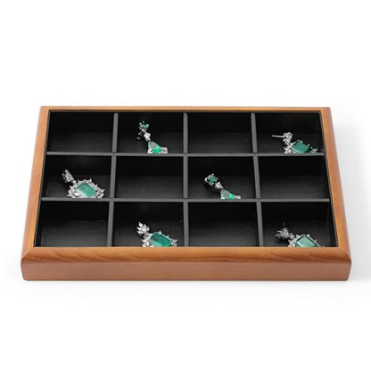 Oirlv Black Wood Jewelry Tray 12-Compartment - color: Black, size: 12 grid