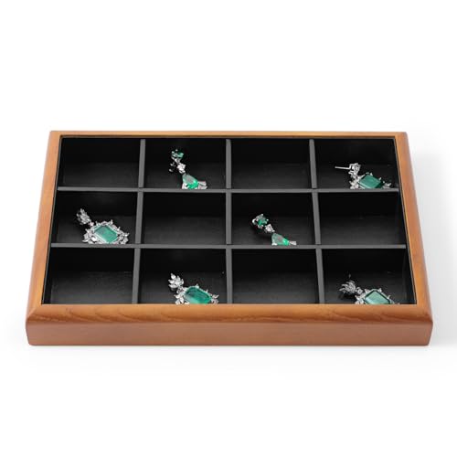 Oirlv Black Wood Jewelry Tray 12-Compartment - color: Black, size: 12 grid