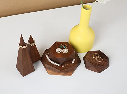 2pcs Wooden Jewelry display tray, Hexagon jewelry display riser, Jewelry retail shop photography props【Walnut Hexagon tray-2pcs】