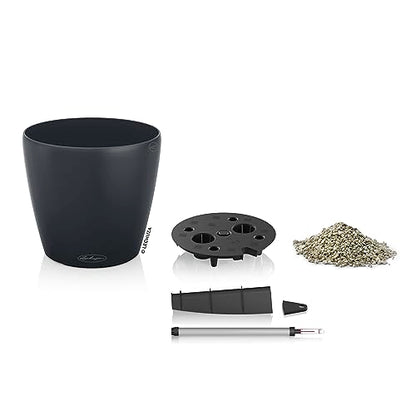 Lechuza Classico Color 21 Slate, Self-Watering Small Round Planter, D8.3 H7.9 in - color: Slate Matte, style: 21