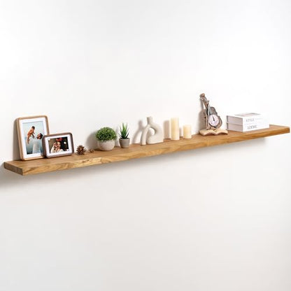 fuqing Floating Shelves for Wall, 72 Inch Rustic Solid Elm Wood Shelves - color: Natural Elm Flat Edge - 6.7"d, size: 72"L - 1Pack