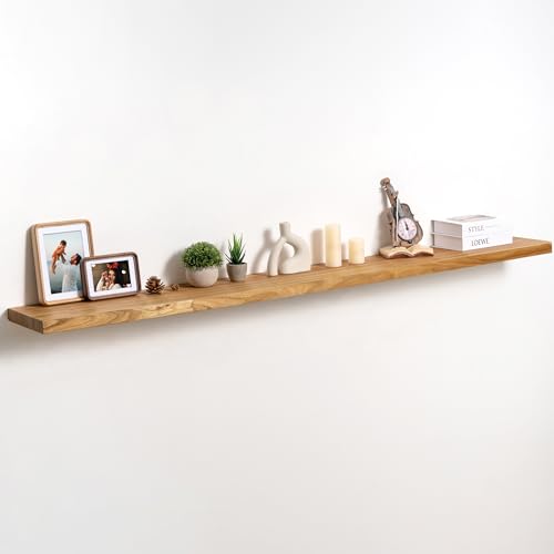fuqing Floating Shelves for Wall, 72 Inch Rustic Solid Elm Wood Shelves - color: Natural Elm Flat Edge - 6.7"d, size: 72"L - 1Pack