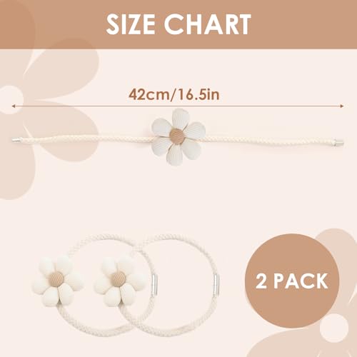 Magnetic Curtain Tiebacks, 2 Pack Window Curtain Treatment Holdbacks Tie Back Holders with Weave Twist Rope for Home Bedroom Office Indoor & Outdoor Decorative Boho Flower Cream Beige - color: Beige