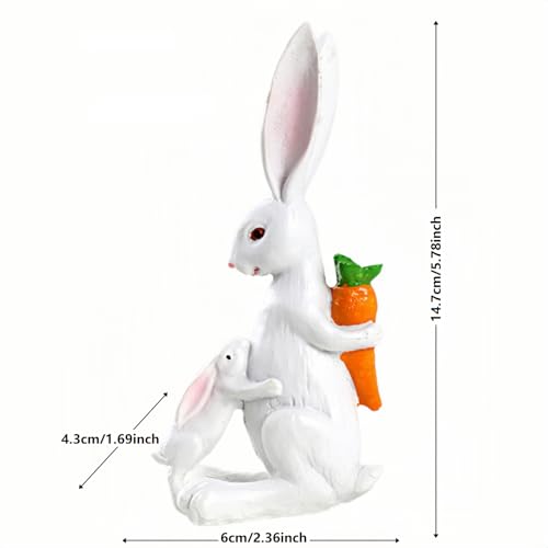 YANGMEI White Resin Easter Rabbit Statue, Snuggling Bunnies with Carrot Easter Figurine, Spring Holiday Tabletop Home Garden Decoratio - color: A
