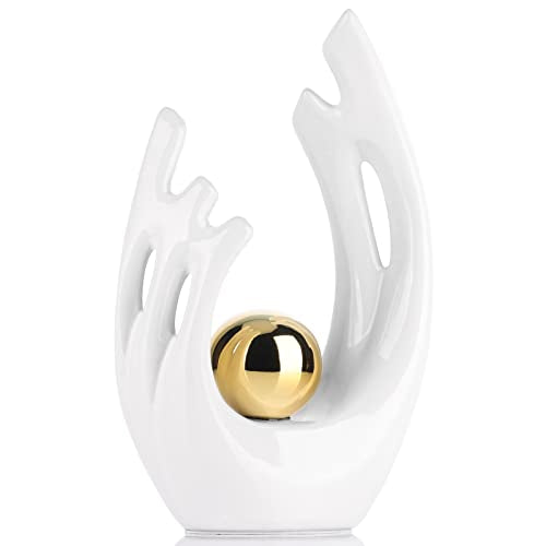 XMGZQ White and Gold Ceramic Abstract Statues and Sculptures, Modern Decor for Living Room, Dining Table, Coffee Table, Shelf, Entrance, Desktop - color: White+gold, size: Small