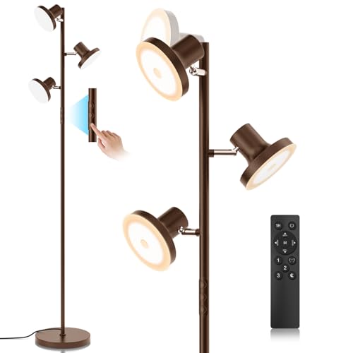 SIBRILLE 36W LED Tree Floor Lamp, Modern Dimmable Standing Lamp with Remote & Touch Control, 4 Color Temperatures, 3 Rotatable LED Light Floor Lamps for Living Room, Bedroom, Office - color: Brown