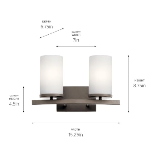 Kichler Crosby 2-Light Bathroom Vanity Light, Chrome - color: Chrome, size: 2 Light, style: Satin Etched Cased Opal Glass