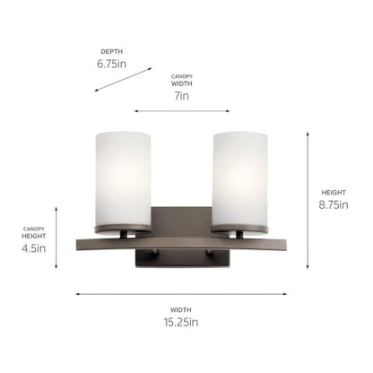 Kichler Crosby 2-Light Bathroom Vanity Light, Chrome - color: Chrome, size: 2 Light, style: Satin Etched Cased Opal Glass