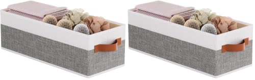 2 Pack Storage Bin, Foldable Basket for Organizing, Fabric Storage Box Container with Handles, White and Gray, 15 x 6 x 5 Inch - color: White/Grey, size: 2-Pack