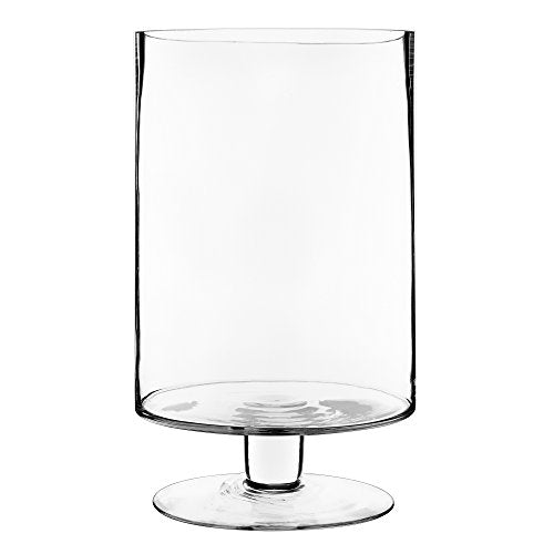 CYS EXCEL Glass Hurricane Pillar Candle Holder (H:13.5" W:8") | Multiple Size Choices Short Stem Candle Centerpieces | Stemmed Glass Cylinder Candle Vase - size: H-13.5" W-8"