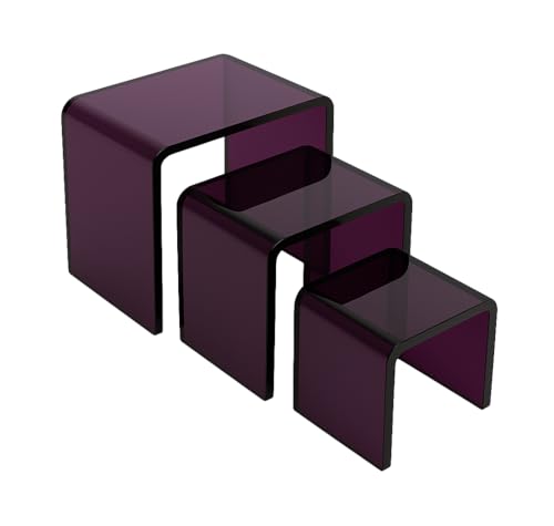 Tiered Acrylic Display Risers – 3pc Set (2", 3", 4") Cube Stands for Crafts, Collectibles & Decor (Dark Purple) - color: Dark Purple