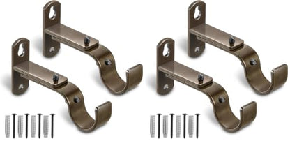 Adjustable Curtain Rod Brackets, Metal Window Drapery Rod Hanger Holders Hooks for 1 inch Rods (Brown, Set of 2) (Pack of 2) - color: Brown, size: Set of 2 (Pack of 2)