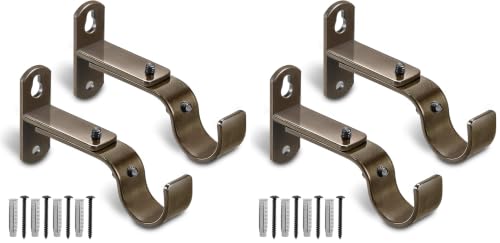 Adjustable Curtain Rod Brackets, Metal Window Drapery Rod Hanger Holders Hooks for 1 inch Rods (Brown, Set of 2) (Pack of 2) - color: Brown, size: Set of 2 (Pack of 2)