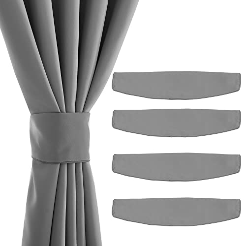 NICETOWN Strong Magnetic Curtain Tie Outdoor Elegant Decorative Tie Modern Curtain Solid Color Tie Drape(Silver Grey, 15 X 4 Inches, Set of 4,Suitable for 55”- 70" Wide) - color: Silver Grey, size: 4"W x 15"L (Pack of 4)