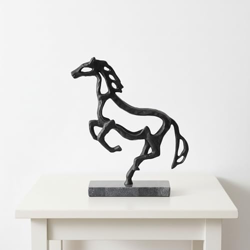 Sagebrook Home 13X11 Galloping Horse On Marble Base, Black