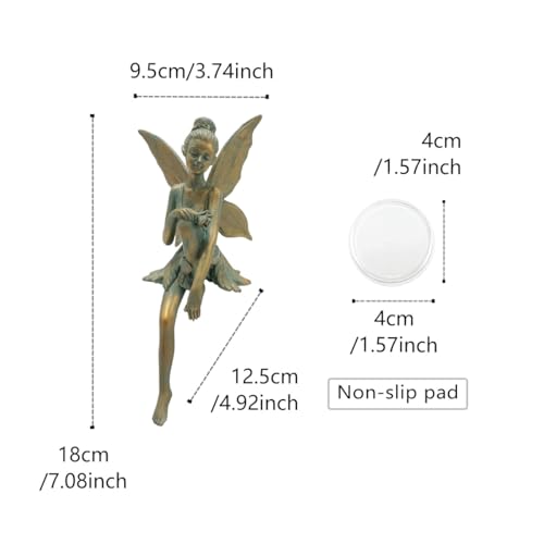 Vintage Bronze Sitting Fairy Statue Outdoor Garden Decor, 7" Tall Resin Angel Figurine Home Shelf Sitter Yard Art Sculpture for Patio Lawn Porch Ornaments - color: Sitting