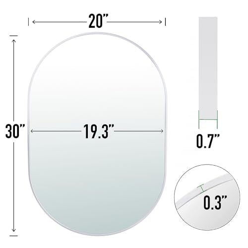 SCWF-GZ 30x20 Runway Mirror Round Wall Mounted/Against Wall Silver - color: Silver, size: 30"L x 20"W