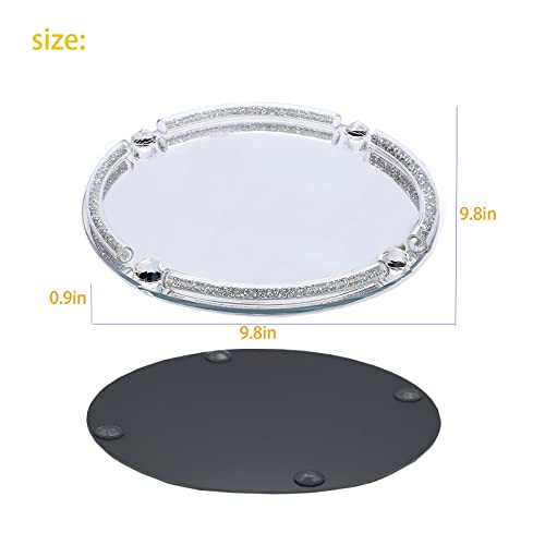 Round Crystal Tray, 10"x10" Silver Glass Perfume Tray - color: Silver B