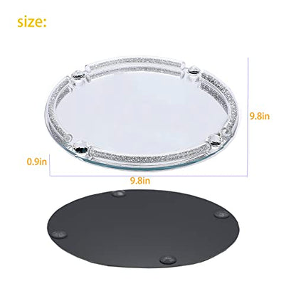 Round Crystal Tray, 10"x10" Silver Glass Perfume Tray - color: Silver B