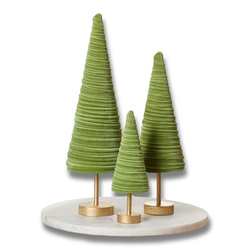 Pedestal Fern Velvet Trees Set of 3, Valentine Tree, Modern Mantel Decor, Holiday Centerpiece Handcrafted, Earthy Cozy Home Gift for, Farmhouse Shelf Sitter (Fern) - color: Fern