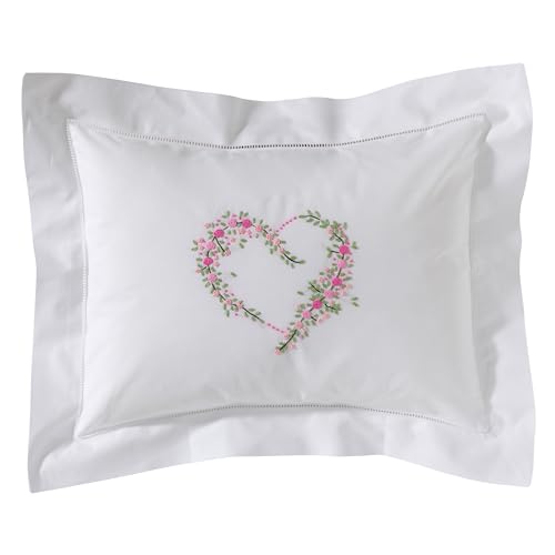 Jacaranda Living Embroidered Boudoir Pillow Cover – Handcrafted Embroidery, Fine Italian Cotton, 12" x 16" Decorative Pillow Accent for Bedroom, Living Room or Nursery (Garden Heart) - color: Garden Heart